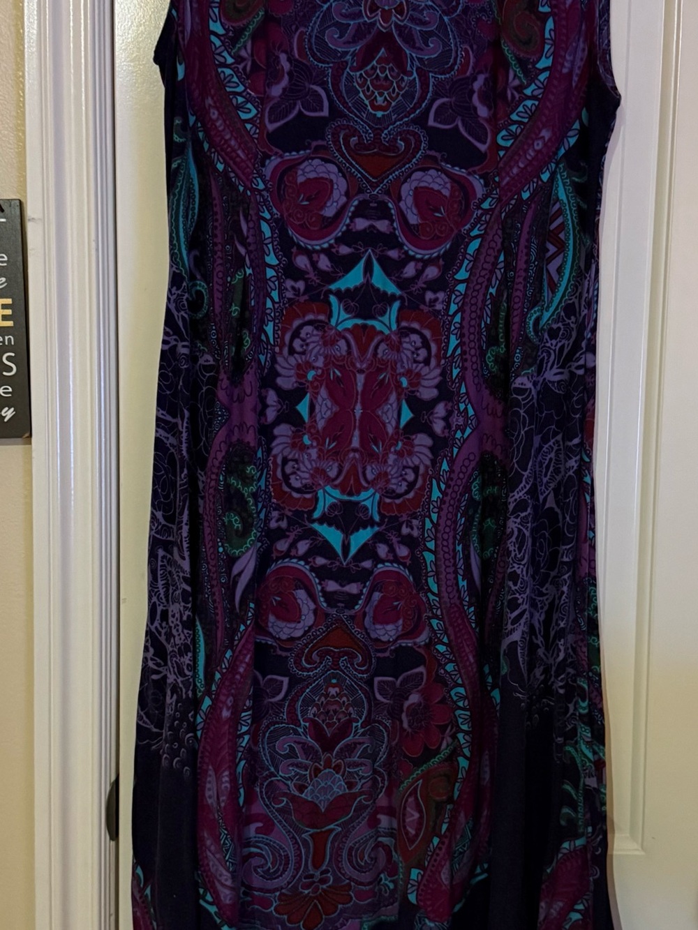 Reborn Sleeveless Maxi Dress in Deep Purple with Teal and Magenta Pattern - Picture 2 of 3